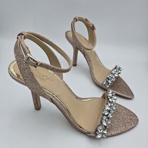 Jewel Badgley Mischka Ojai Crystal Adorned Sculpted Stilettos, Rose Gold, Size 7